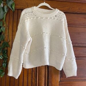 Lou & Grey Cream Alpaca Blend Pom Pom Knit Crop Sweater Size M